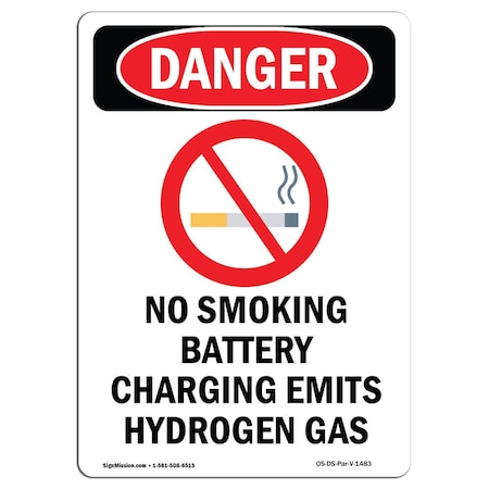 OSHA Danger Sign, No Smoking Battery, 10in X 7in Rigid Plastic